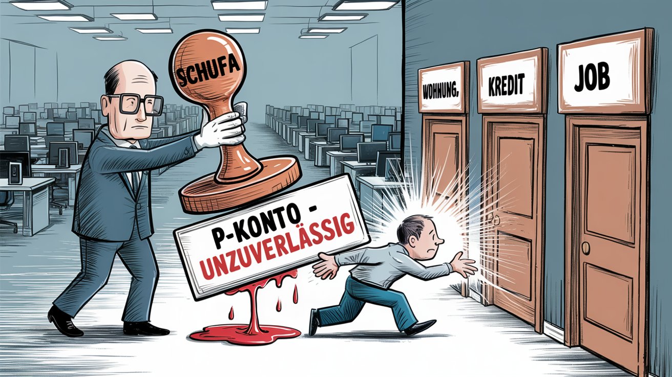 P konto unzuverlässig gestempelt von der gesellschaft (der schufa stempel)